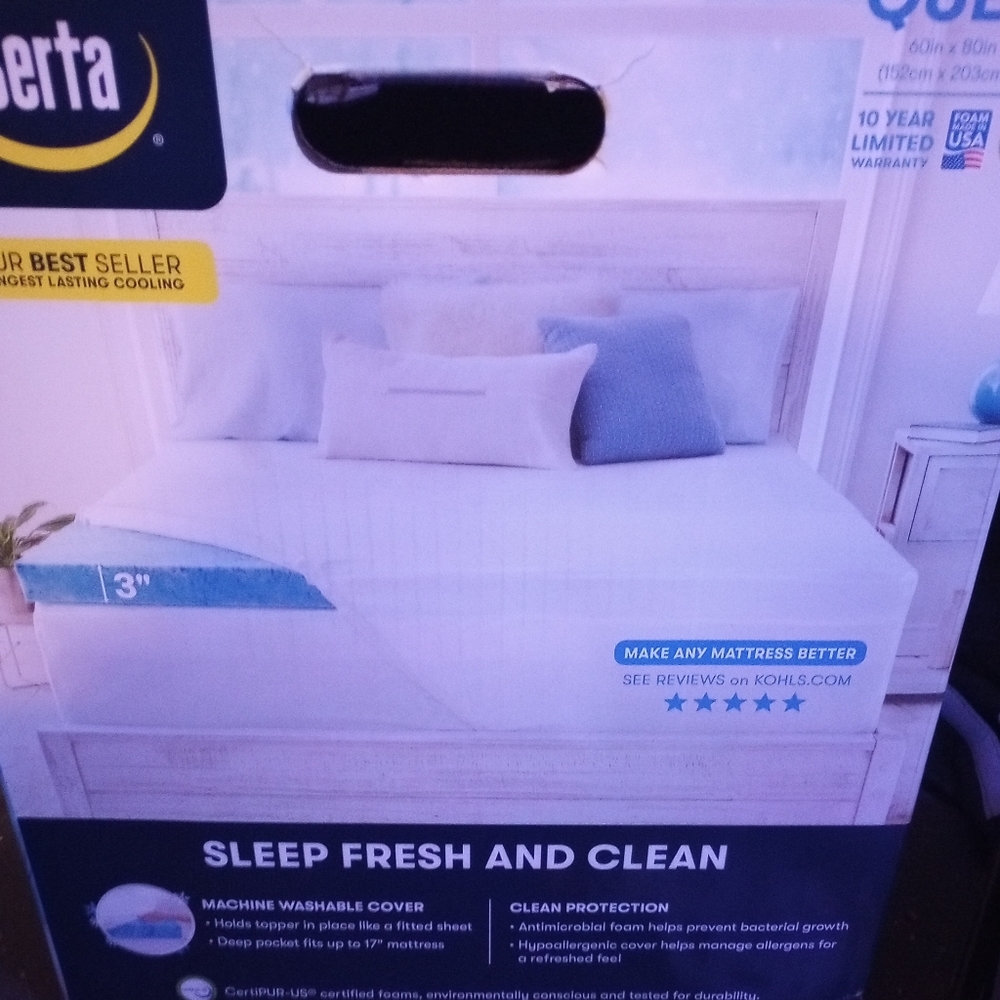 Serta 3" gel mattress topper soothing cool mattress topper and cover